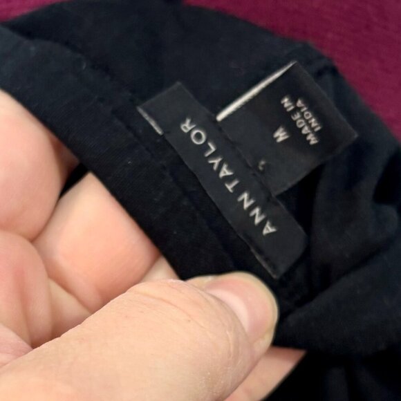 Ann Taylor Black Linen Midi Dress Puff Sleeves V Neck Medium M - Picture 5 of 13